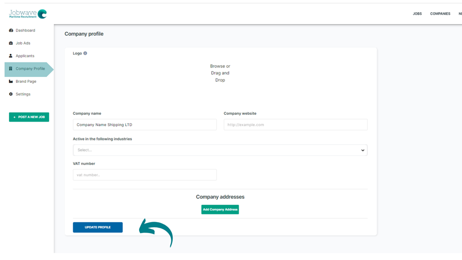 Jobwave platform company details and logo