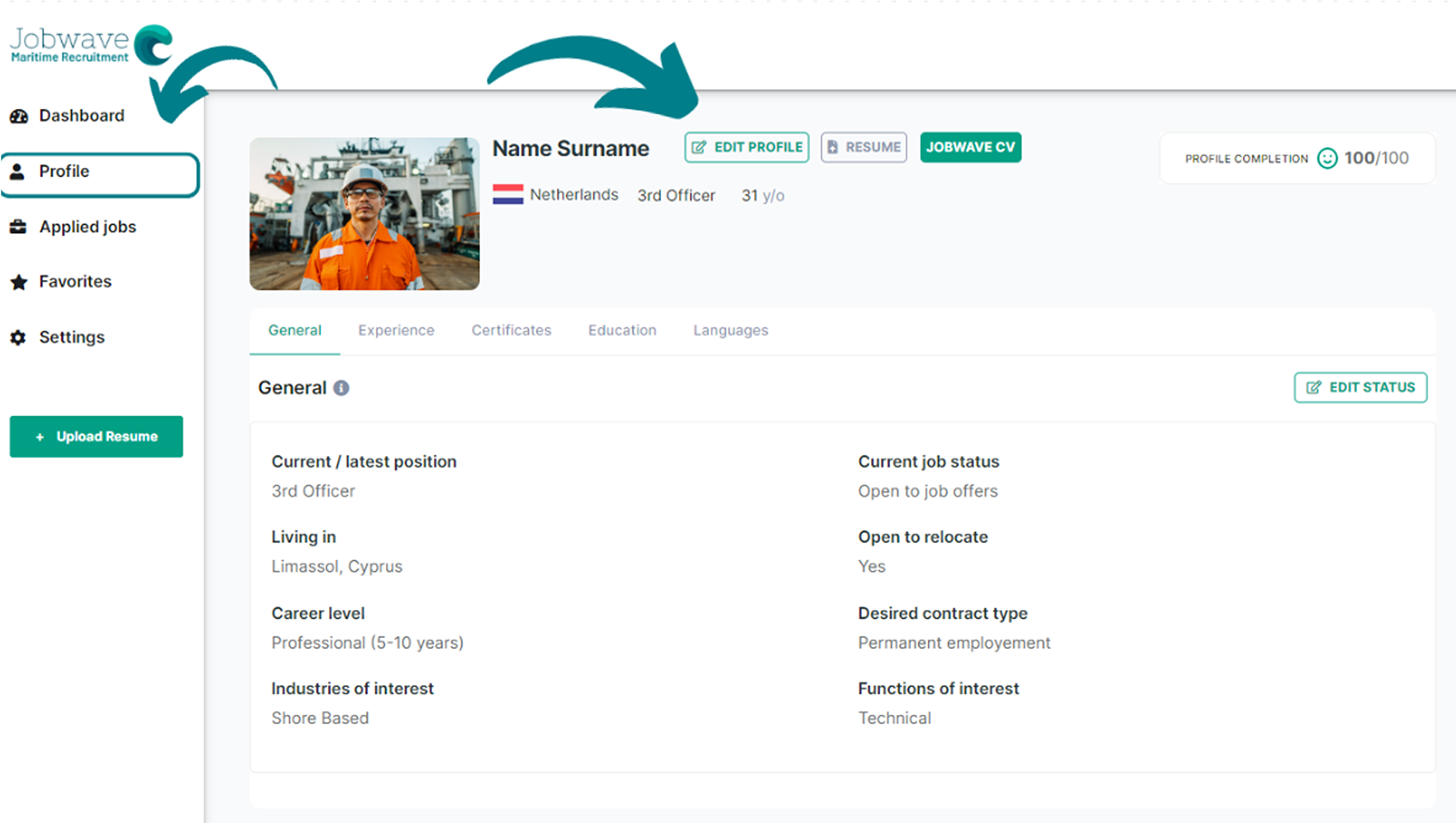 Maritime jobs JobWave profile